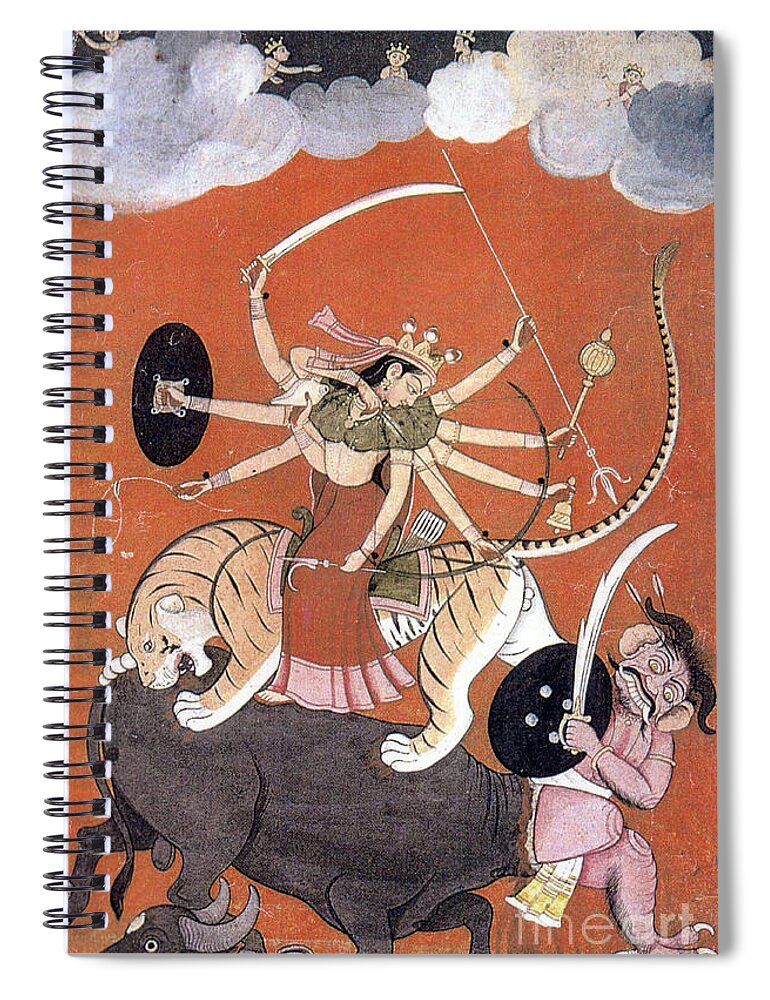 Religion Spiral Notebook featuring the photograph Hindu Goddess Durga Fights Mahishasur by Photo Researchers