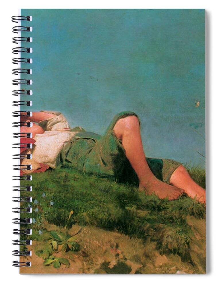 Shepherd Spiral Notebook featuring the painting Hirtenknabe by Franz von Lenbach