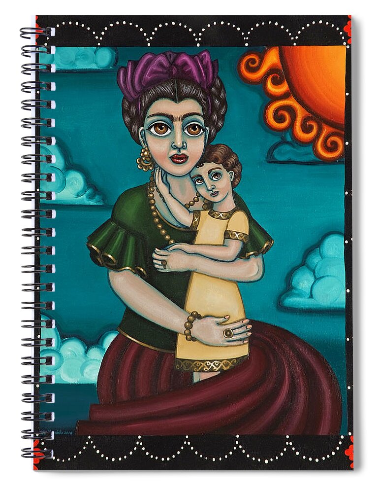 Folk Art Spiral Notebook featuring the painting Holding Diegito by Victoria De Almeida