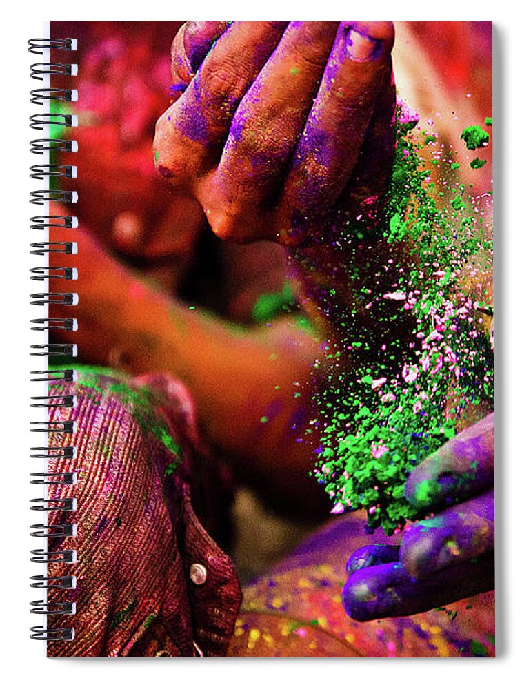 Hinduism Spiral Notebook featuring the photograph Holi Hands by Gulfu Photography