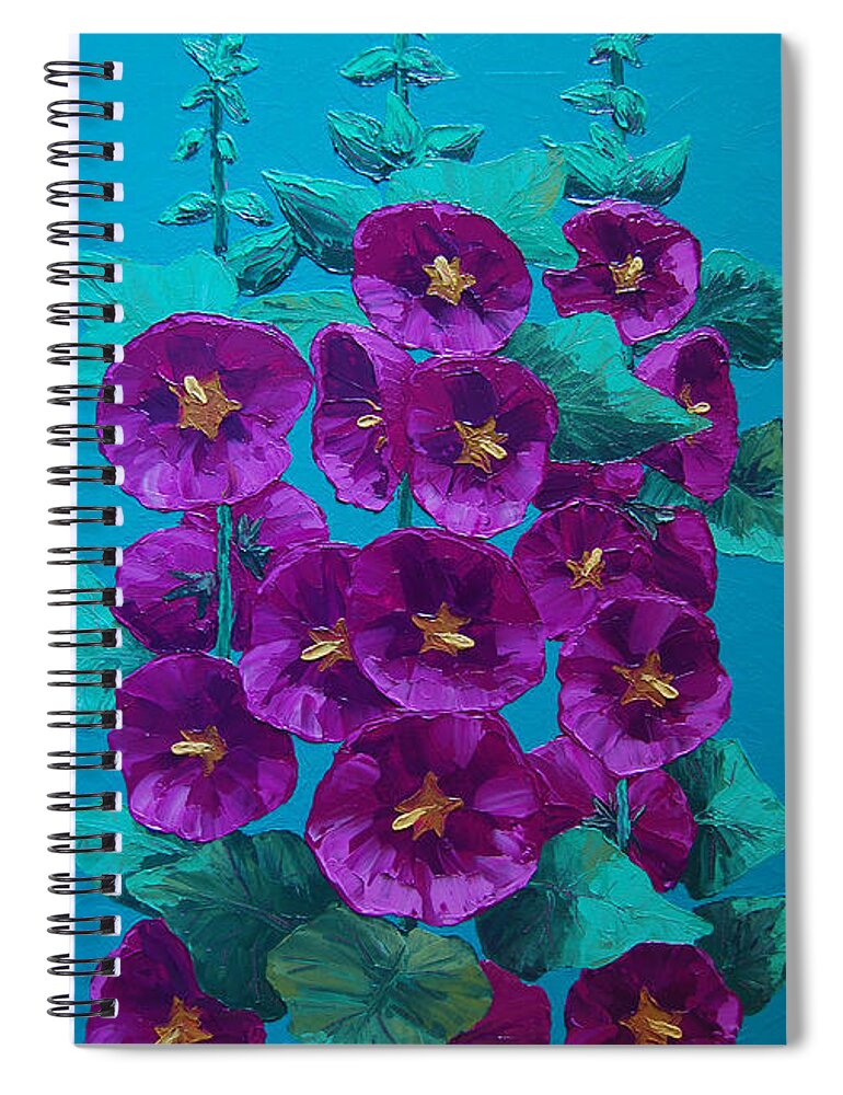 Flower Spiral Notebook featuring the painting Hollyhocks by Cheryl Fecht
