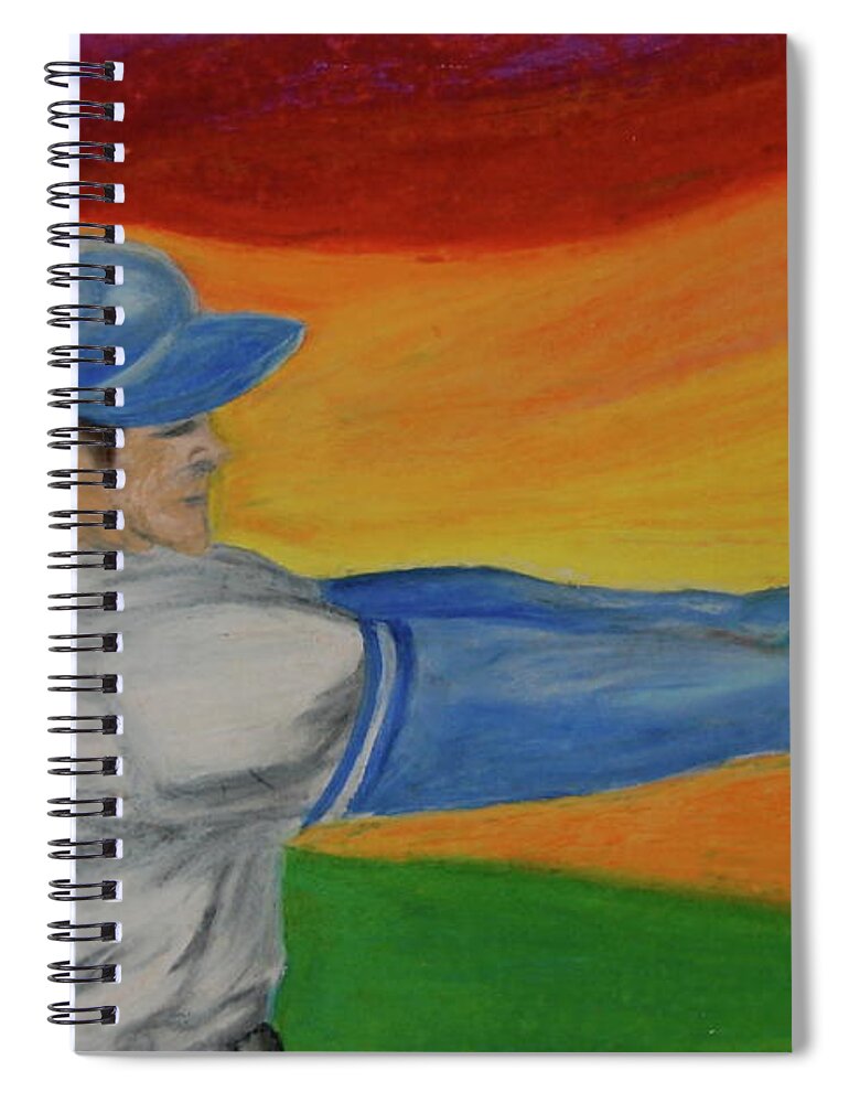 Baseball Spiral Notebook featuring the drawing Home Run Swing Baseball Batter by First Star Art