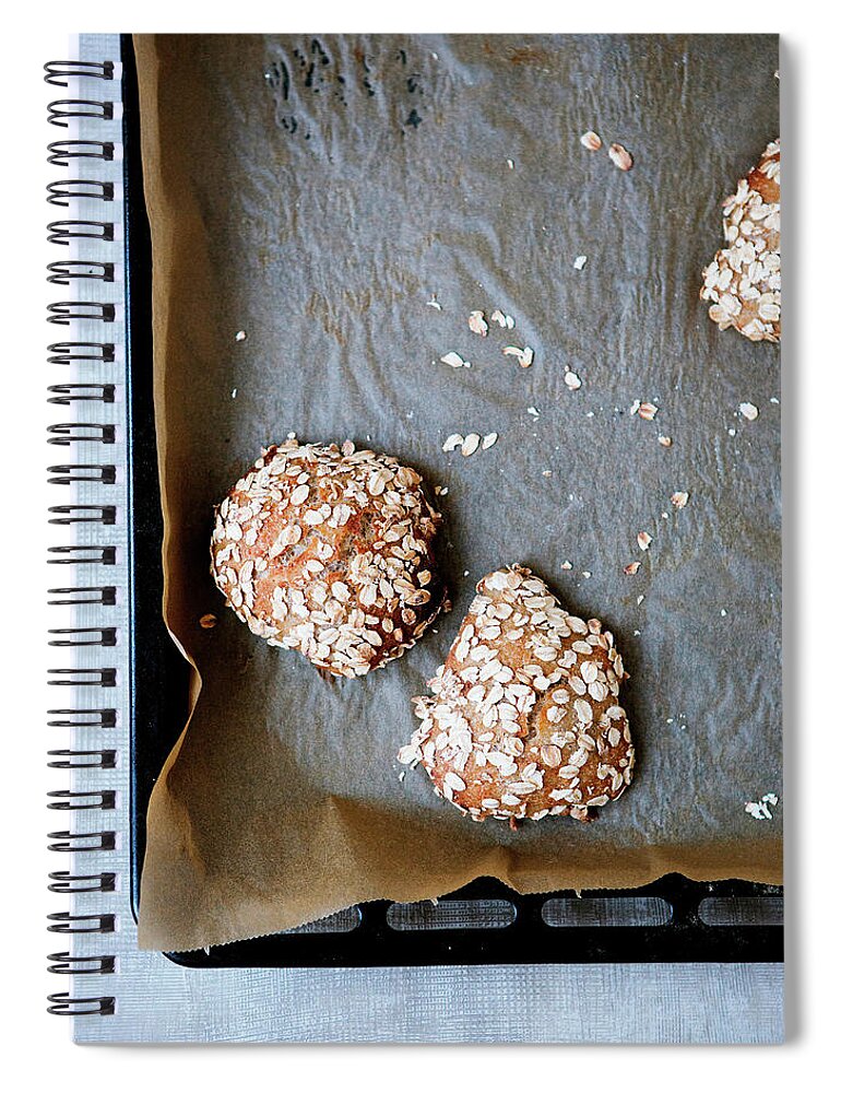 Copenhagen Spiral Notebook featuring the photograph Homemade Buns With Oats by Line Klein