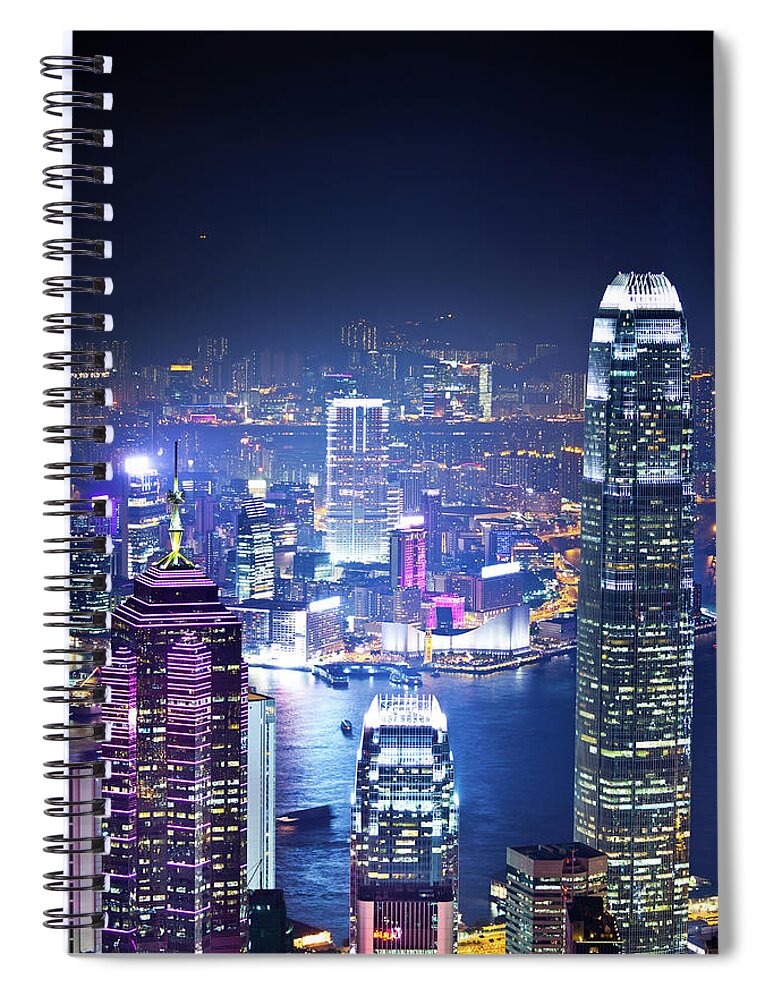 Chinese Culture Spiral Notebook featuring the photograph Hong Kong Skyline At Night by Tomml