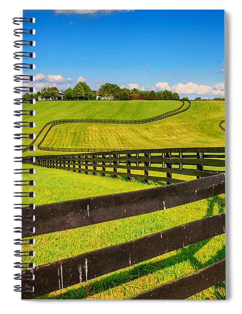 Farm Spiral Notebook featuring the photograph Horse farm fences by Alexey Stiop