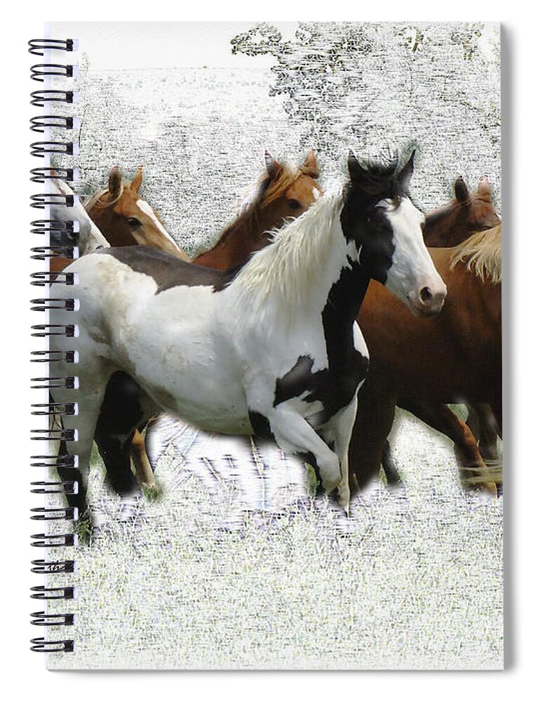 Horses Spiral Notebook featuring the mixed media Horse Herd #3 by Kae Cheatham