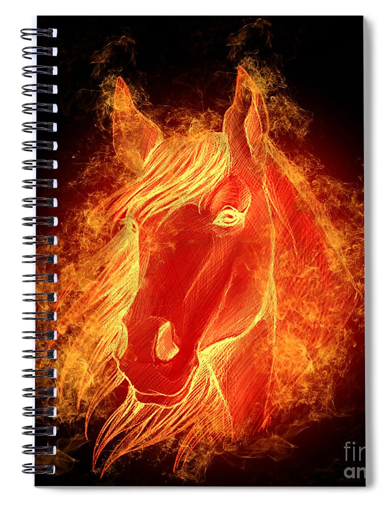Horse Spiral Notebook featuring the digital art Horse On Fire by Mark Ashkenazi