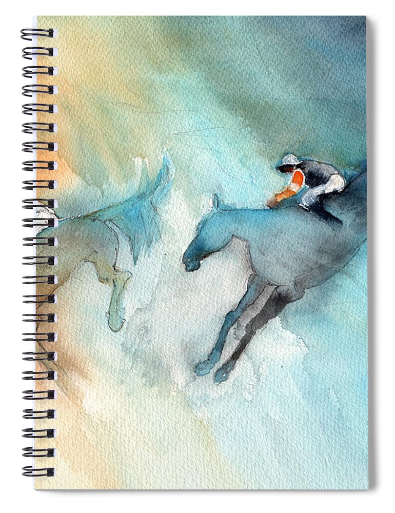Sports Spiral Notebook featuring the painting Horse Racing 02 by Miki De Goodaboom