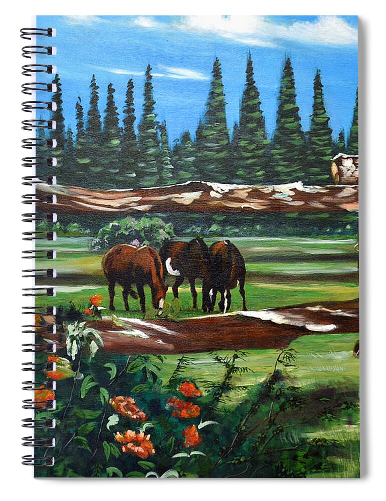 Horse Spiral Notebook featuring the painting Horses by Larry Geyrozaga