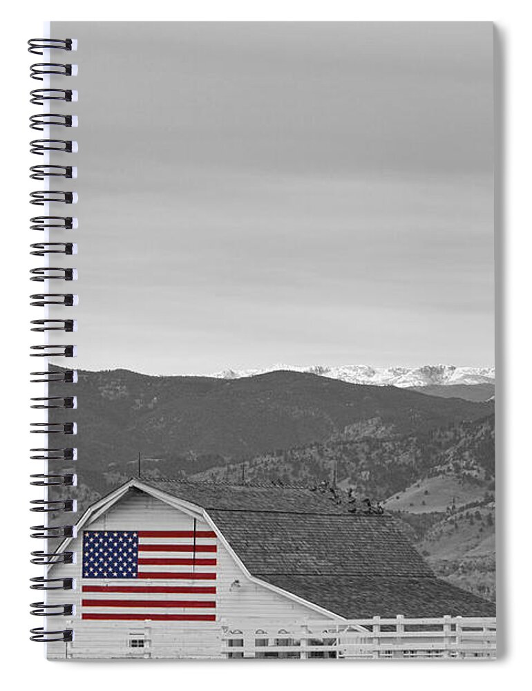 'hot Air Balloon' Spiral Notebook featuring the photograph Hot Air Balloon Boulder Flag Barn and Eldora BWSC by James BO Insogna