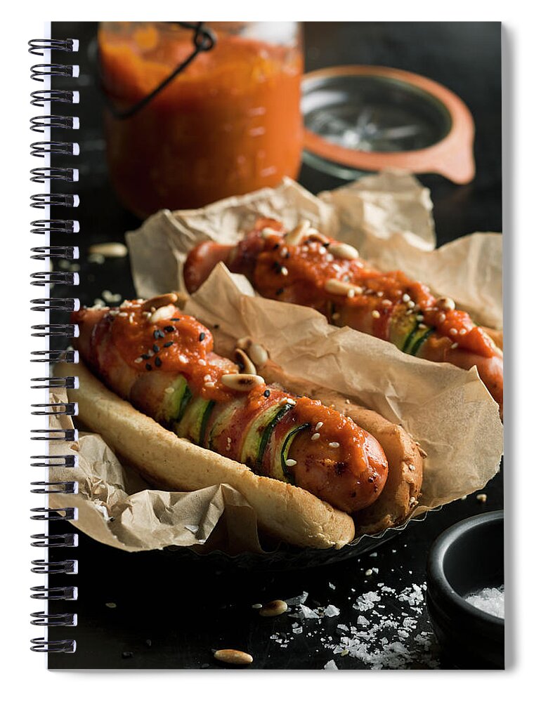 Unhealthy Eating Spiral Notebook featuring the photograph Hot Dogs by Johner Images