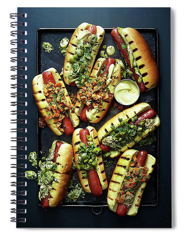 Spot Lit Spiral Notebook featuring the photograph Hot Dogs With Relish by Photograph By Eric Isaac