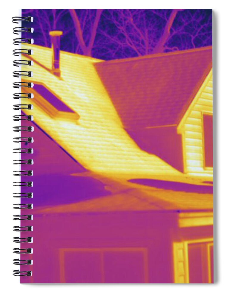 Thermography Spiral Notebook featuring the photograph House On A Winter Day, Thermogram by Science Stock Photography