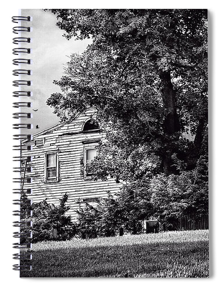 House Spiral Notebook featuring the photograph House On The Hill in bw by Madeline Ellis