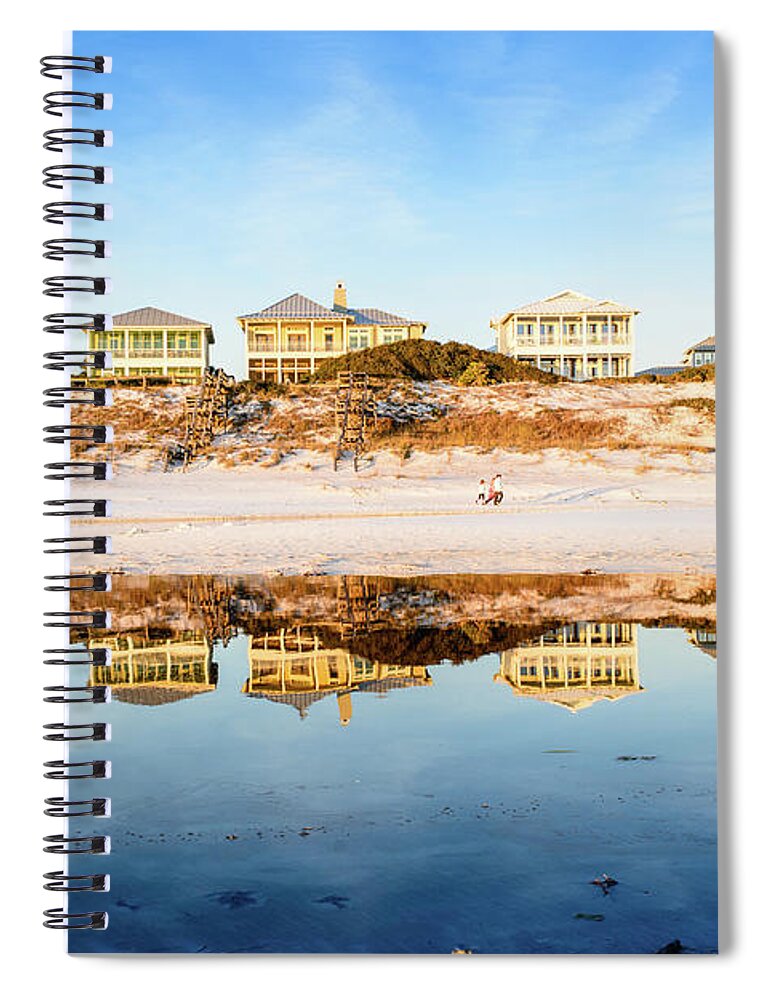 Tranquility Spiral Notebook featuring the photograph Houses On Beach Reflected In Tidal Pool by Joel Brouwer