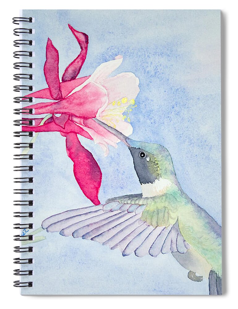 Ruby-throated Spiral Notebook featuring the painting Hummingbird and Columbine by Laurel Best