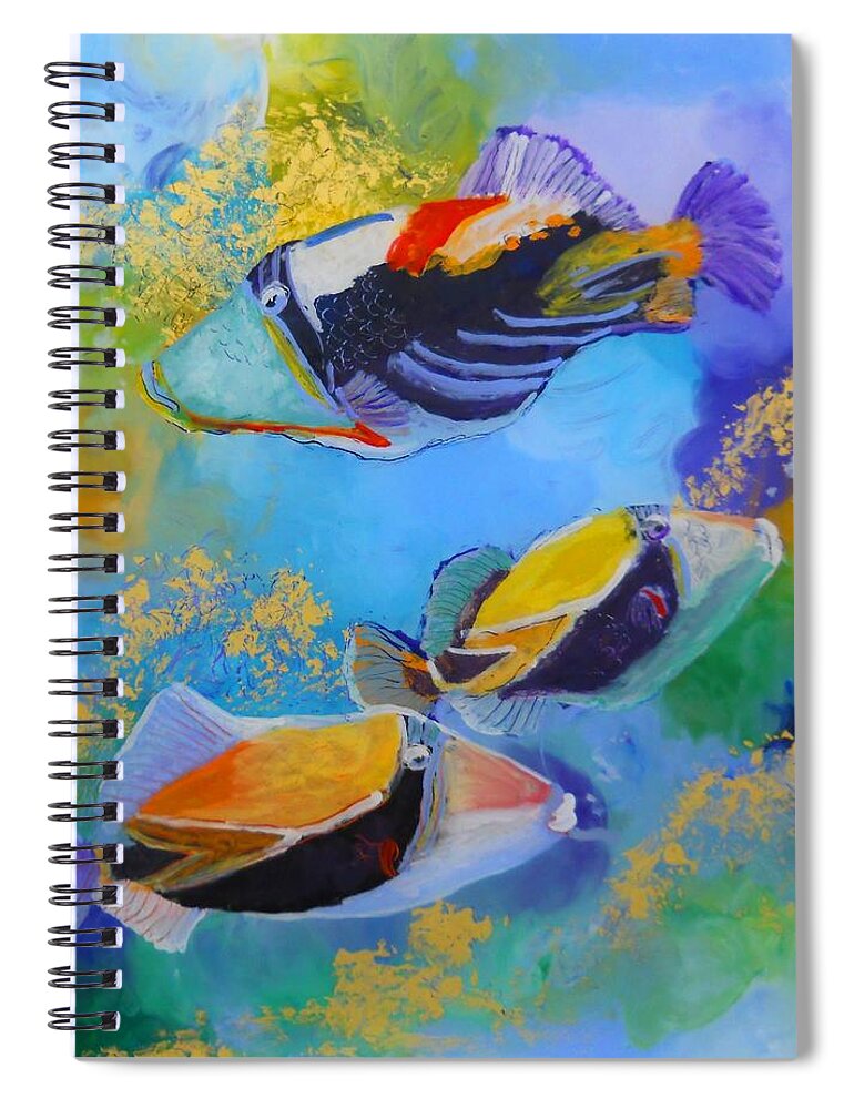 Tropical Fish Spiral Notebook featuring the painting Humuhumu by Marionette Taboniar