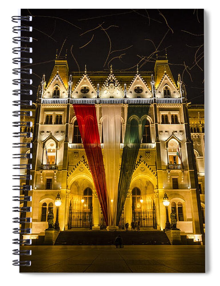 Country Spiral Notebook featuring the photograph Hungarian Parliament at Night by Pablo Lopez
