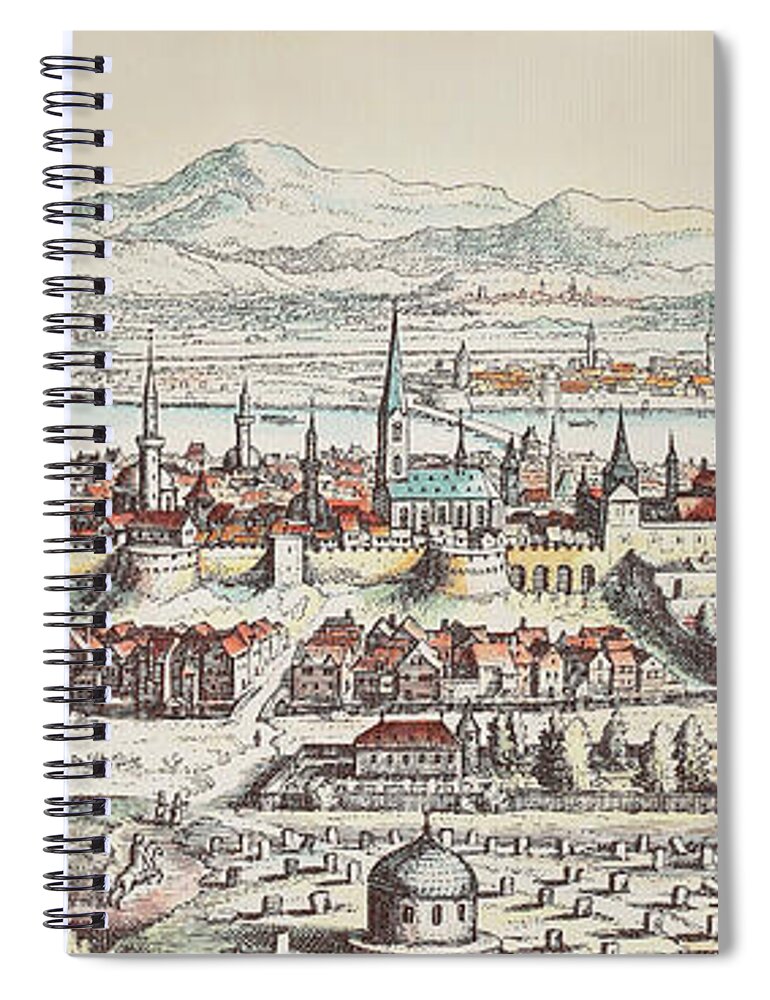 1638 Spiral Notebook featuring the painting Hungary Buda, 1638 by Granger
