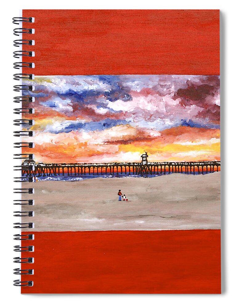 Beach Spiral Notebook featuring the painting Huntington Beach Pier 3 by Carol Tsiatsios