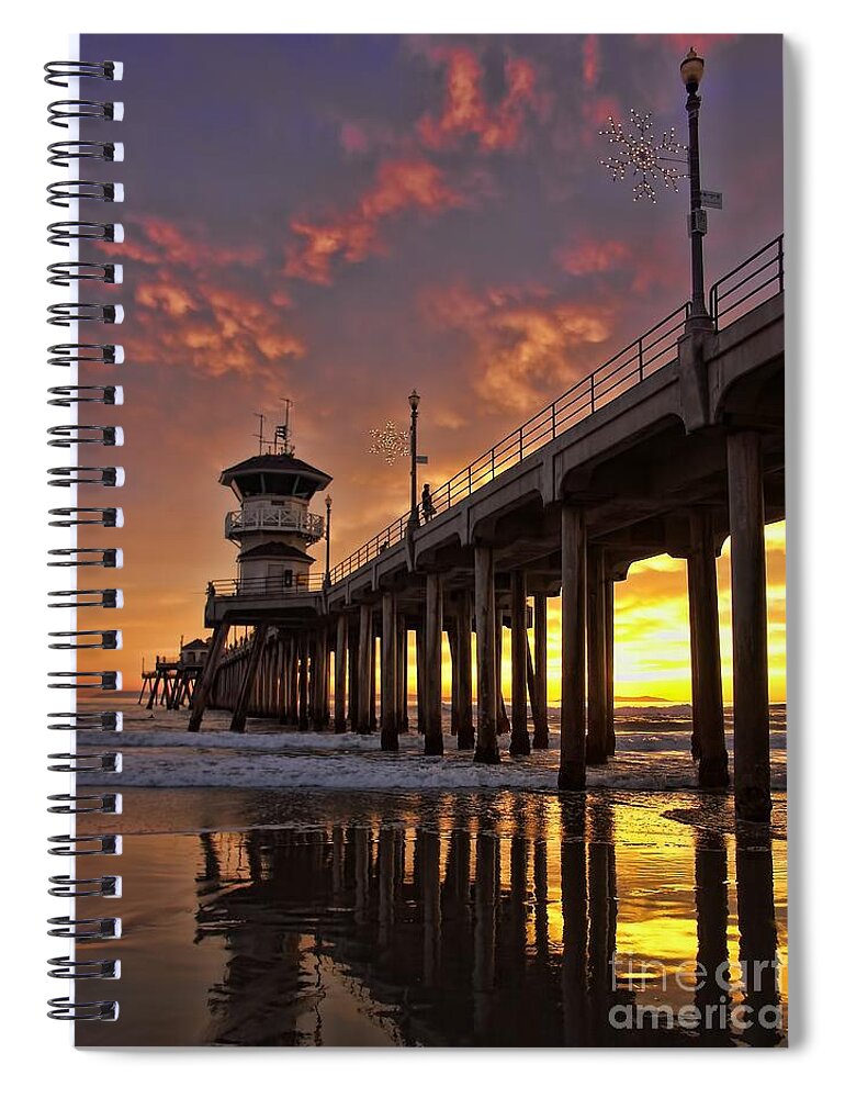 Huntington Beach Spiral Notebook featuring the photograph Huntington Beach Pier by Peggy Hughes