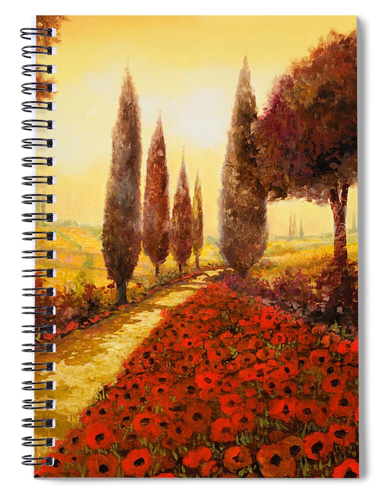 Poppy Fields Spiral Notebook featuring the painting I Papaveri In Estate by Guido Borelli
