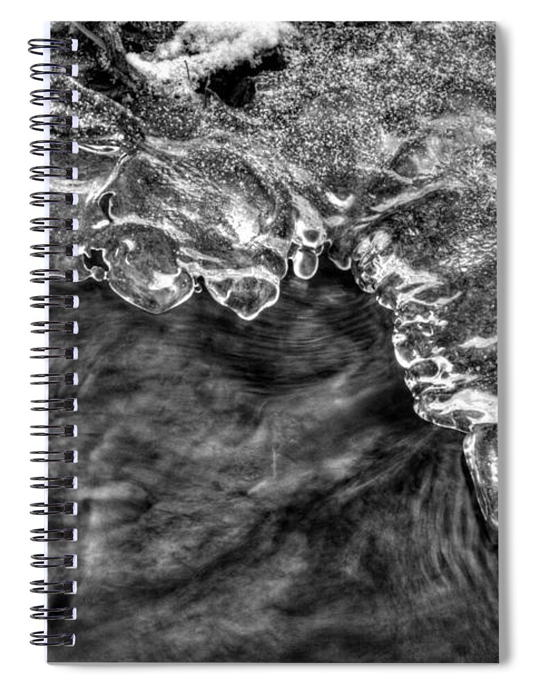 Ice Spiral Notebook featuring the photograph Ice On Creek in Black and White by Greg and Chrystal Mimbs