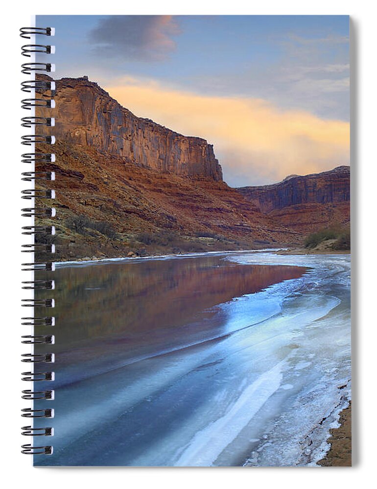 00175504 Spiral Notebook featuring the photograph Ice On The Colorado River in Cataract Canyon by Tim Fitzharris