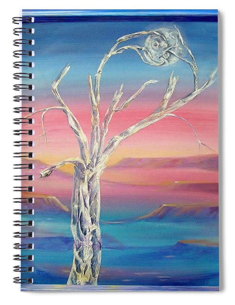 Surreal Spiral Notebook featuring the painting Ice Tree with Full Moon by Sherry Strong