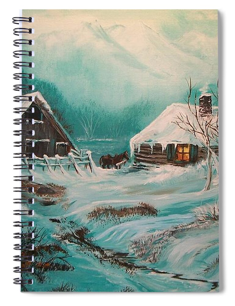 Log Spiral Notebook featuring the painting Icy Twilight by Sharon Duguay