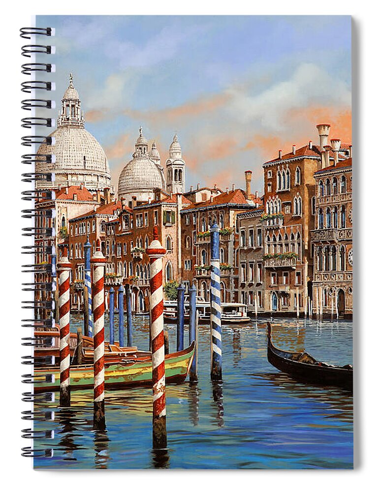 Venice Spiral Notebook featuring the painting il Canal Grande e il gondoliere by Guido Borelli