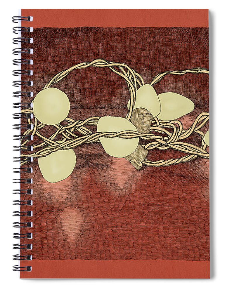 Lights Holiday Christmas Red Spiral Notebook featuring the drawing Illumination Variation #2 by Meg Shearer