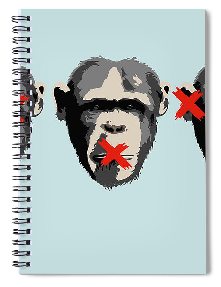 Animal Themes Spiral Notebook featuring the digital art Illustration Of Three Monkeys by Malte Mueller