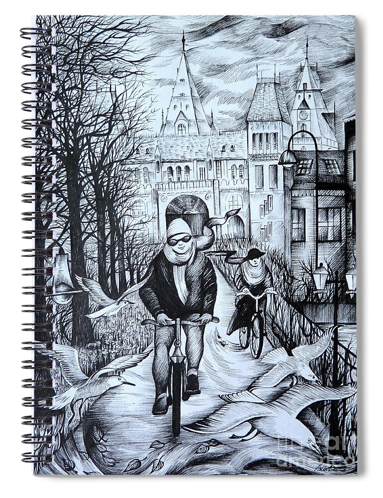 Travel Spiral Notebook featuring the drawing Impressions of Amsterdam by Anna Duyunova