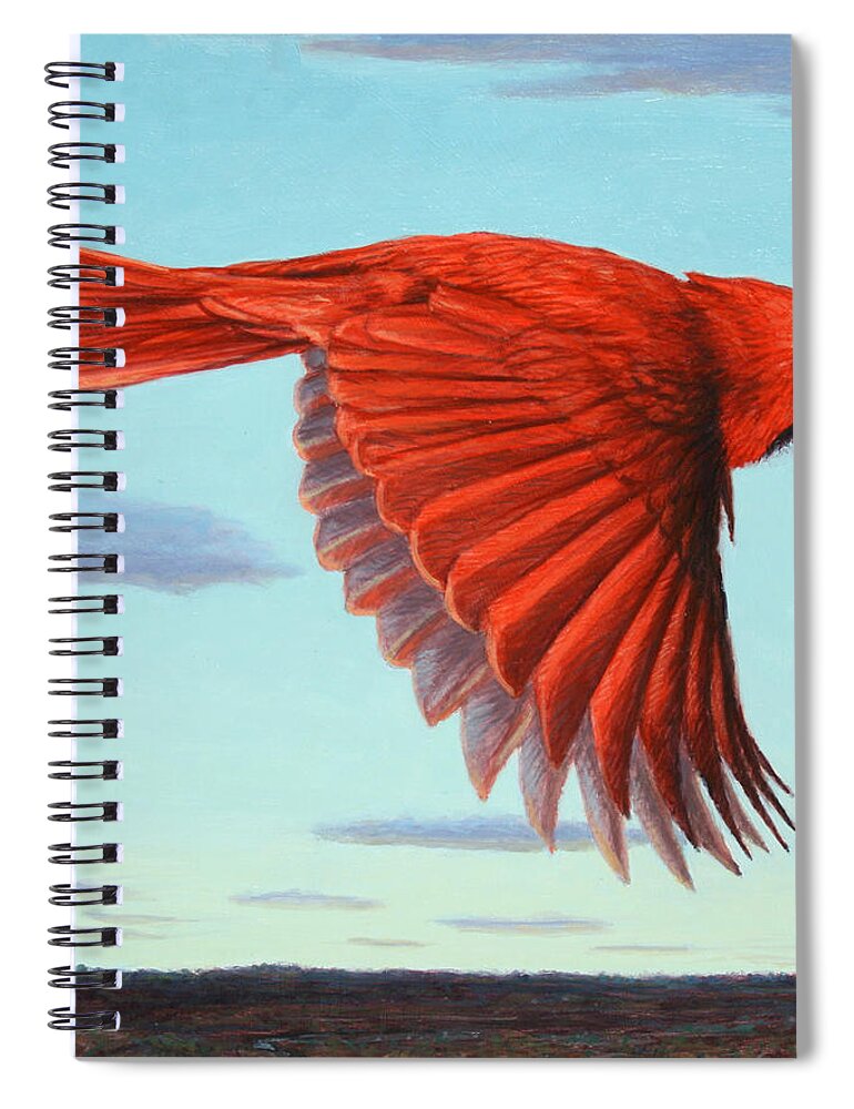 Cardinal Spiral Notebook featuring the painting In Flight by James W Johnson