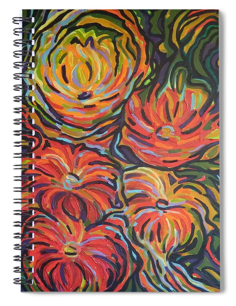 Zinnias Spiral Notebook featuring the painting In full bloom by Zofia Kijak