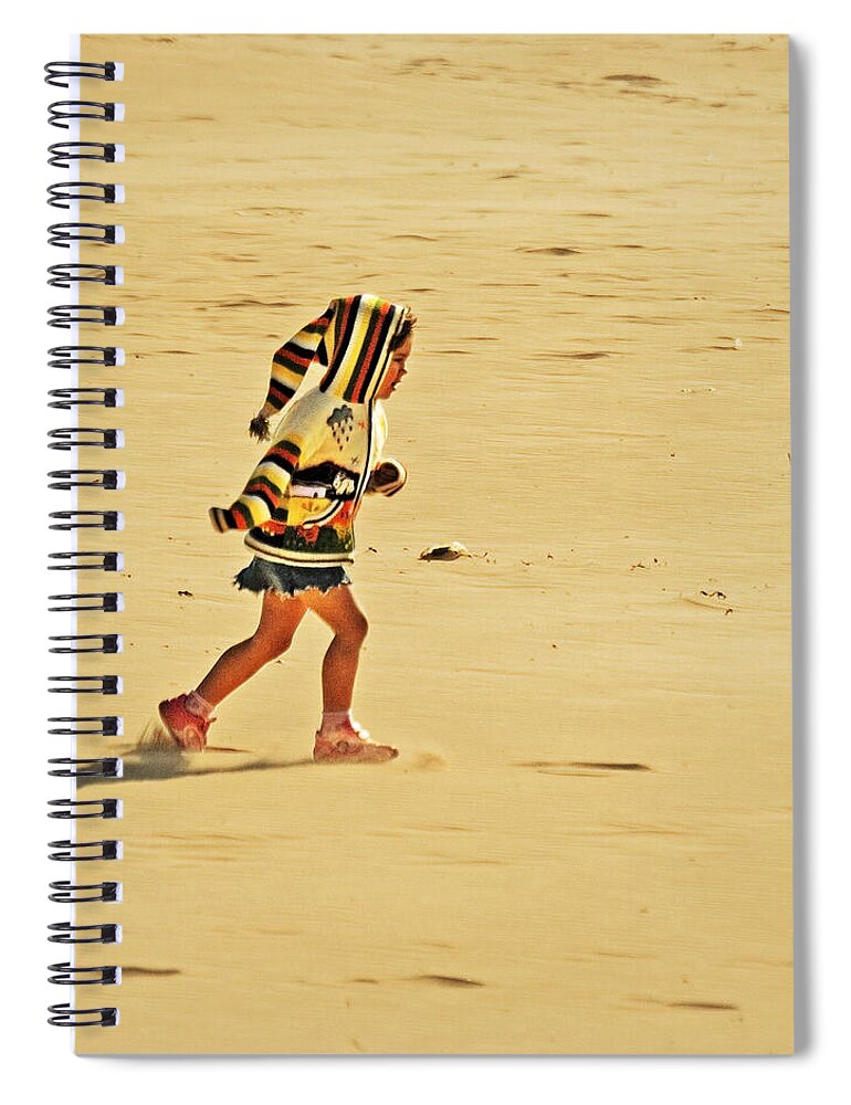 Girl In A Hoody Photographs Spiral Notebook featuring the photograph In Giant Footsteps by David Davies
