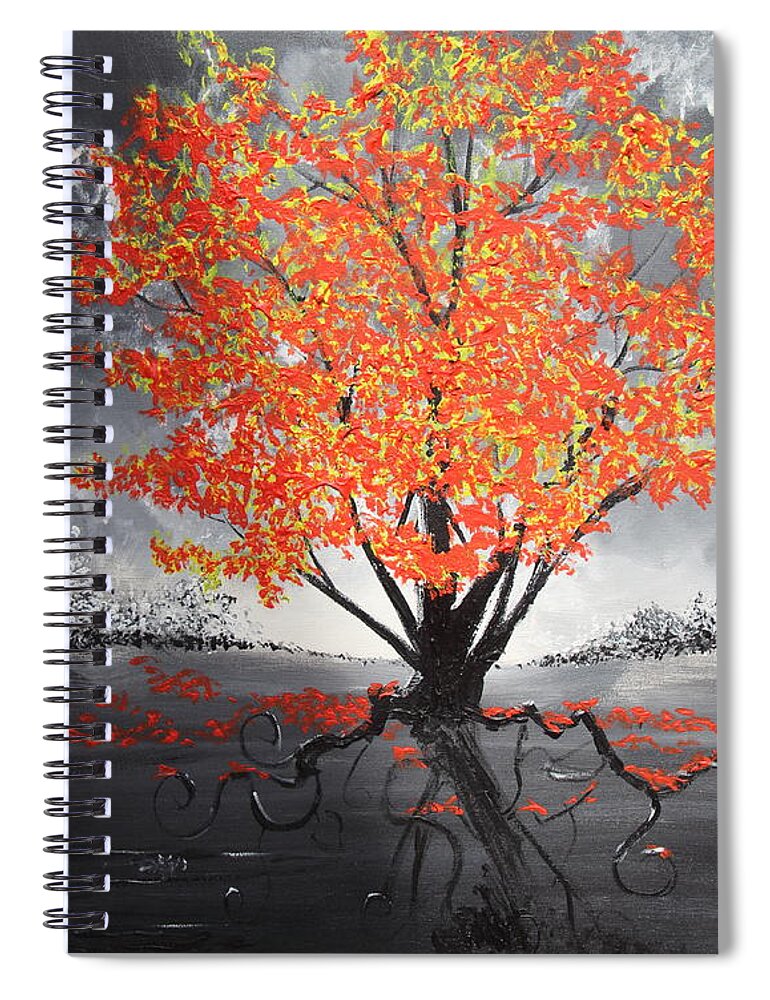 Red Tree Spiral Notebook featuring the painting Blaze In The Twilight #1 by Stefan Duncan