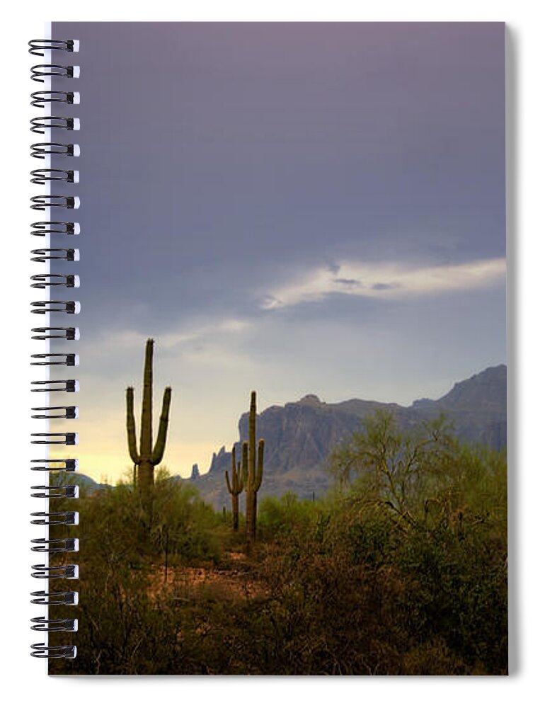 Sunset Spiral Notebook featuring the photograph In the Shadows of the Superstitions by Saija Lehtonen