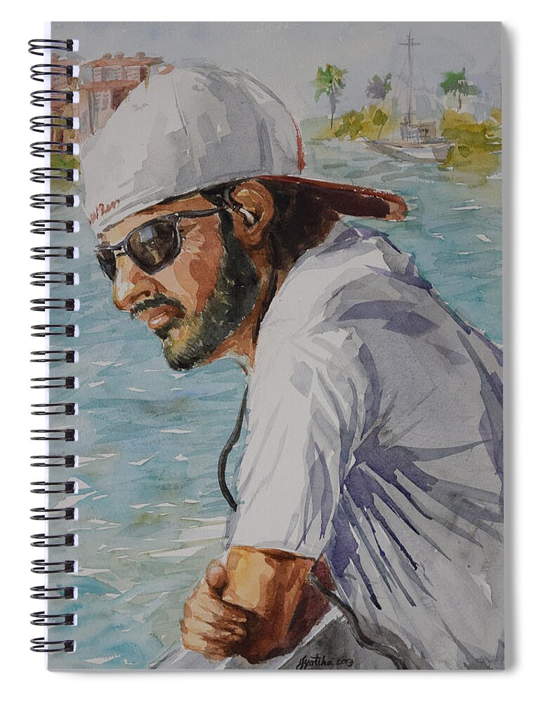 On The Boat Spiral Notebook featuring the painting In Tuned by Jyotika Shroff