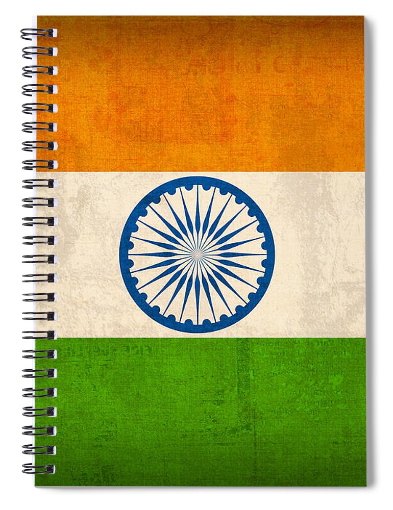 India Flag New Delhi Bombay Calcutta Asia Hindu Ganges Spiral Notebook featuring the mixed media India Flag Vintage Distressed Finish by Design Turnpike