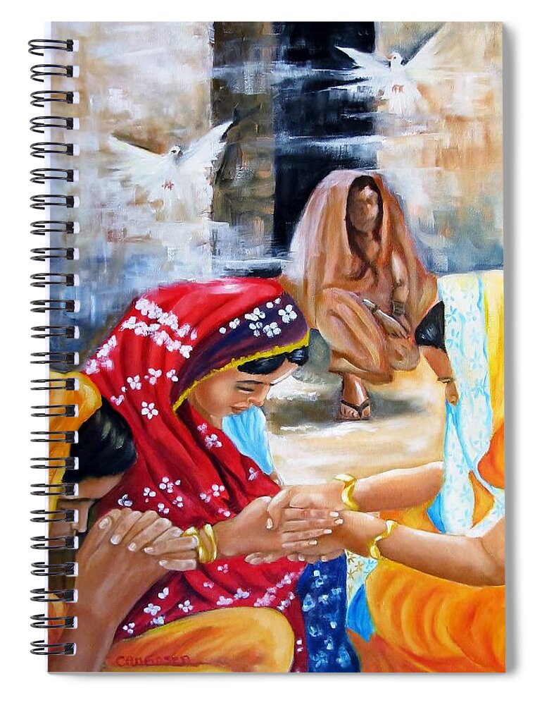 Mixed Media Spiral Notebook featuring the mixed media India Rising -- The Found by Carol Allen Anfinsen