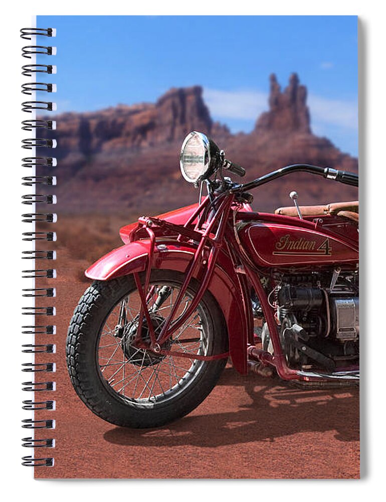 Indian Motorcycle Spiral Notebook featuring the photograph Indian 4 Sidecar 2 by Mike McGlothlen