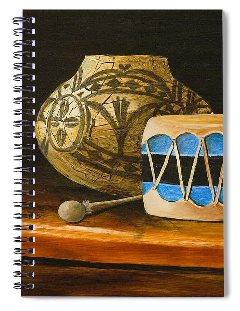 Still Life Spiral Notebook featuring the painting Indian Drum by Darice Machel McGuire