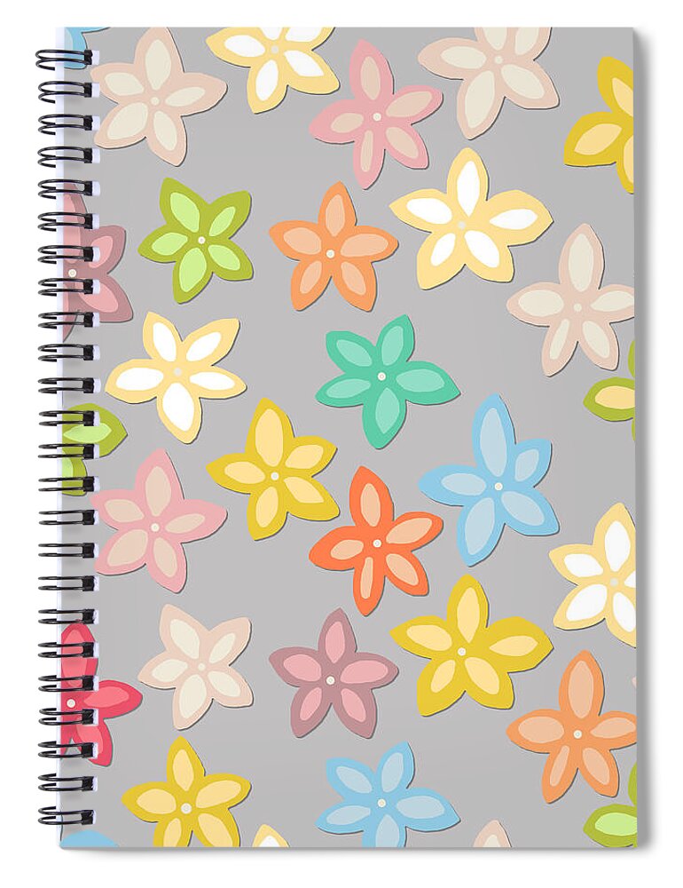 Flower Spiral Notebook featuring the drawing Indian summer flowers silver by MGL Meiklejohn Graphics Licensing