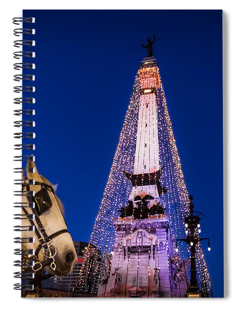 Chase Tower Spiral Notebook featuring the photograph Indiana - Monument Circle with Lights and Horse by Ron Pate