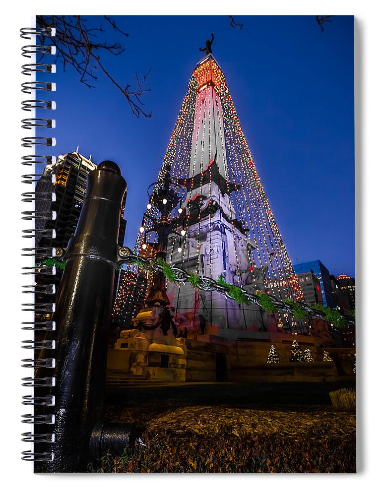 Christmas Spiral Notebook featuring the photograph Indiana - Soldiers and Sailers Monument with Lights by Ron Pate