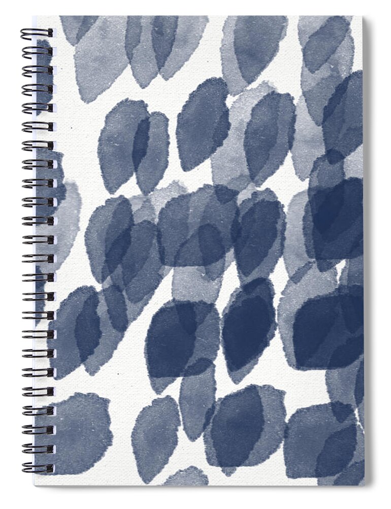 Abstract Painting Spiral Notebook featuring the mixed media Indigo Rain- abstract blue and white painting by Linda Woods