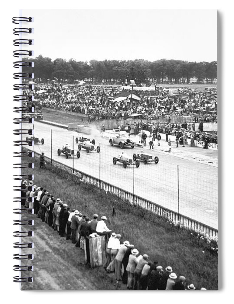 1920's Spiral Notebook featuring the photograph Indy 500 Auto Race by Underwood Archives
