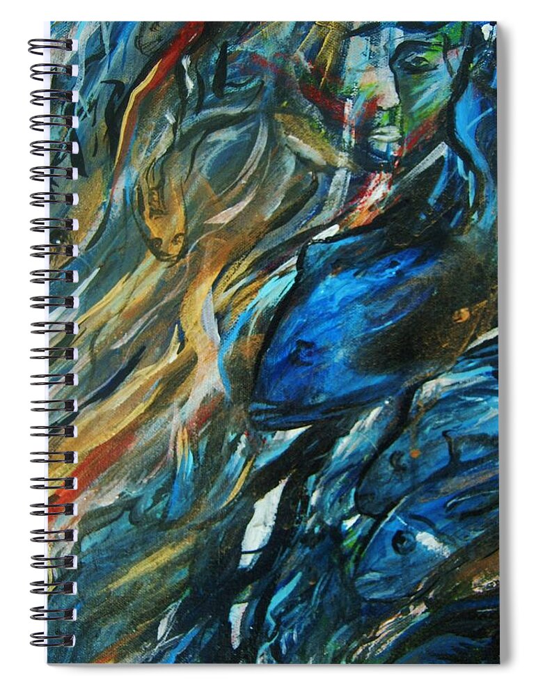 Fish Spiral Notebook featuring the painting Into the blue by Dawn Caravetta Fisher